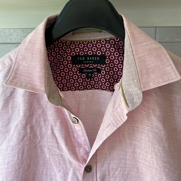 EUC Ted Baker linen blend button front light pink modern fit shirt - Picture 2 of 8